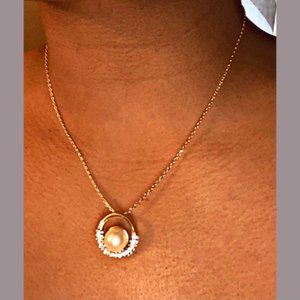 Peal and CZ Rose Gold Pendant Necklace